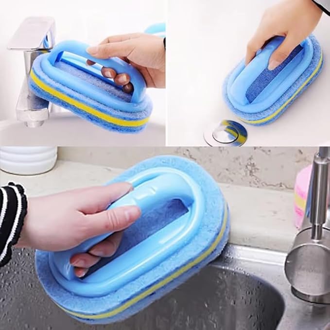 4-Piece Multi-Surface Cleaning Brush Set – Soft Sponge + 3 Stiff Bristle Detail Brushes for Grout, Tiles, Kitchen & Bathroom – Deep Scrubbing Without Scratches (4PCS)