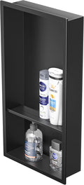 Stainless Steel Shower Niche Matte Black 24" X 12" No Tile Needed Wall Niche Double Recessed Shower Shelf for Bathroom Over Mount Installation