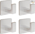 Bath Towel Hooks, 4 Pack Self Adhesive Square Coat Hooks, Sturdy No Drilling Robe Hook, Heavy Duty Aluminum Clothes Hanger, Wall Hooks for Bathroom Bedroom Kitchen(Sliver, 2 in)