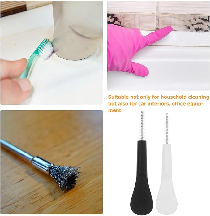 10pcs Mini Cleaning Brush Set for Crevices and Grout, Soft Bristle Household Gap Scrub Brushes, Black and White for Deep Kitchen, Phone Port, and Water Bottle Cleaning
