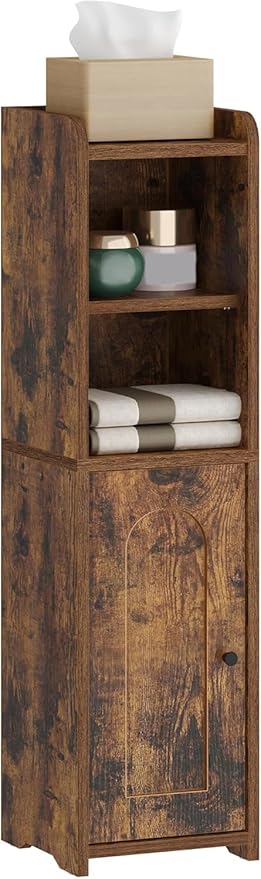 Bathroom Storage Cabinet, Corner Floor Cabinet with Doors and Adjustable Shelf, Narrow Toilet Paper Cabinets, Bathroom Organizer for Small Spaces, Brown BC19701X