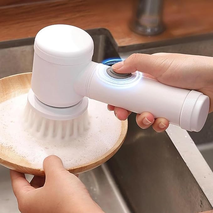 Electric Spin Scrubber, Electric Cleaning Brush with 6 Replaceable Brush Heads, USB Charging Electric Spin Scrubbers with 360° Rotation, Portable Electric Scrubbers Cordless for Kitchen, Bathroom