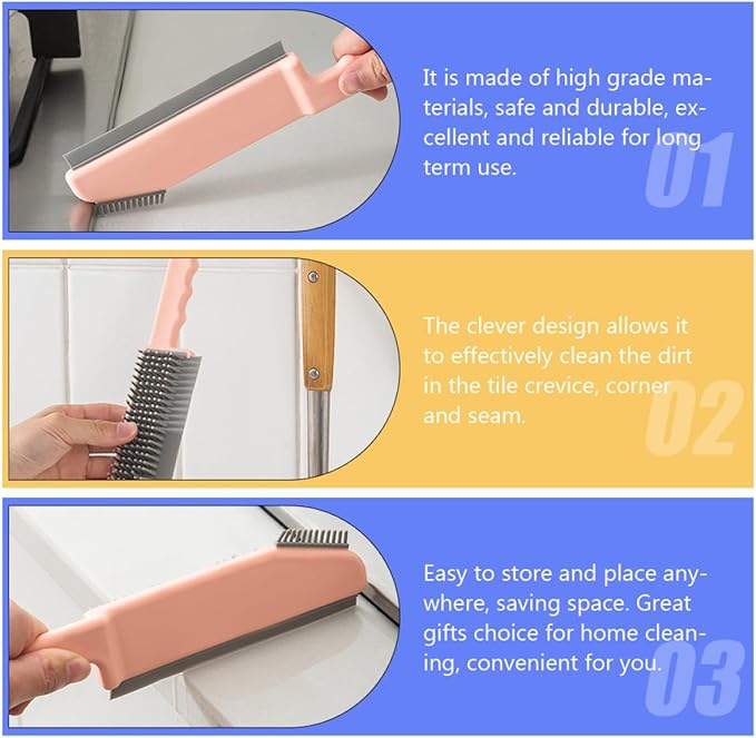 GANAZONO Multi-Function 3-in-1 Cleaning Brush for Floor and Countertop, Seam and Crevice Scrub Brush, Pink Household Bathroom and Kitchen Cleaner