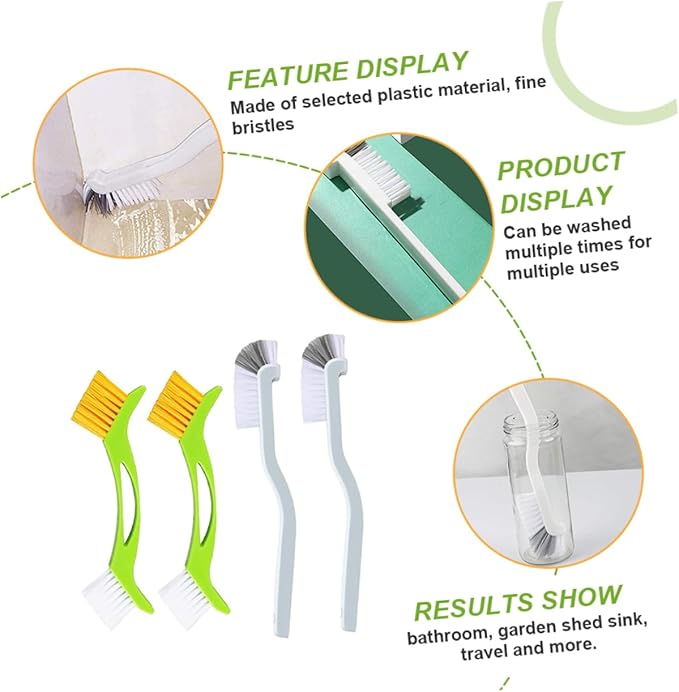 SECFOU 4pcs Double Head Bathtub Brush Deep Cleaning Grout Scrubbing Brush with Hard Bristles and Extended Handle for Kitchen Sink Bottles Bathroom Cleaning