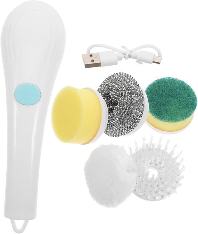 5-in-1 Electric Cleaning Brush Cordless Multi-Function Scrubber for Bathroom and Kitchen Handheld Rotating Shower Brush with Replaceable Heads