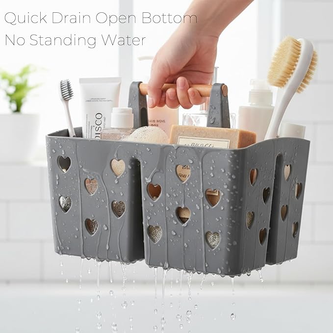 Gray Portable Shower Caddy with Handle, Large Plastic Shower Basket Organizer for College Dorm Room Essentials, Bathroom, Gym, Camping, Non-Slip Drainage Design for Toiletries & Cleaning Supplies