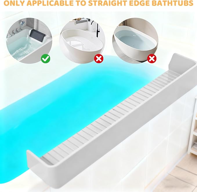 Bathtub Splash Guard for Tub Kids, Longer Silicone Water Splash Guard for Bathtub, Toy Holder Play Shelf for Bathtime，Silicone Tub Splash Guard Prevent Water Spills in Bathroom (Gray)