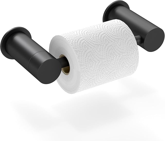 YUMORE Toilet Paper Holder Wall Mounted, Springless Pivoting Bathroom Tissue Holder, Easy One-Hand Reload No Spring Needed, Matte Black Modern Bathroom Hardware Accessories