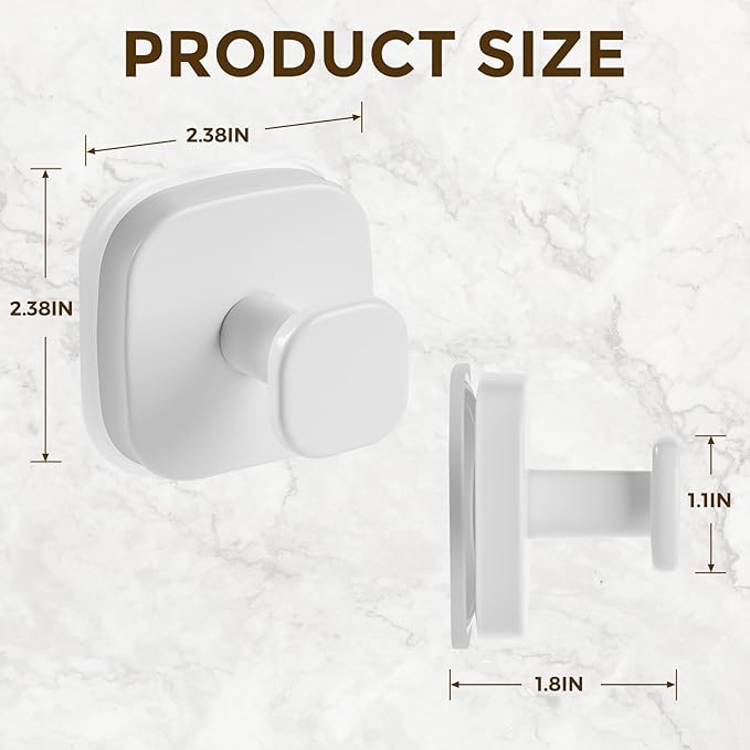 Suction Cup Hooks for Shower, No-Drill Towel Hooks for Bathrooms, Kitchen, Glass Door, Mirror, Tile, Shower Suction Hooks for Hanging Towels, Robe, Loofah, Christmas Wreath (White, 2 Pack)