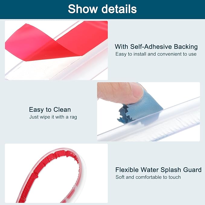 uxcell 39 Inch Collapsible Shower Barrier Stopper Water Splash Guard Blocker 39"Lx0.8"Wx0.5"H for Bathroom Kitchen Wet and Dry Separation, Clear