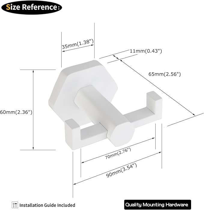 GERZWY White Bathroom Hooks, Double Towel Robe/Coat Clothes Hook Stainless Steel Hanger Wall Hooks Heavy Duty for Bath Wall Mounted 2 Pack