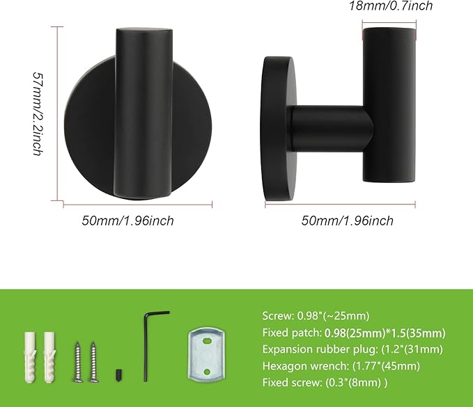 TUNNY 3 Pack Round Bathroom Towel Hooks - Matte Black Robe Hooks Coat Hooks Wall Hooks for Bathroom Bedroom Kitchen (Matte Black, 3)