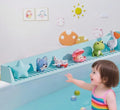 Bathtub Splash Guard for Kids - 2.6 Ft Length with Toy Tray & 11 Strong Suction Cups, Silicone Splash Guard for Easy Clean & Fold,Universal for Tubs,Bathroom & Kitchen Sinks