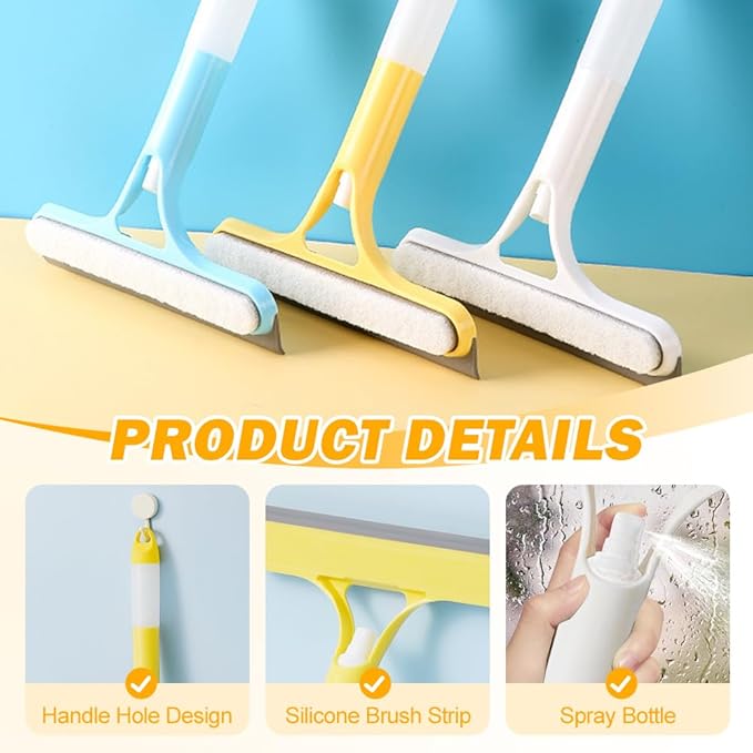 3 in 1 Window Cleaning Scraper, 2025 Upgraded Window Squeegee with Spray, Squeegee for Shower Glass, Glass Scraper All Purpose Window Cleaner Tool for Car, Home, Kitchen,Bathrooms Window (Yellow)