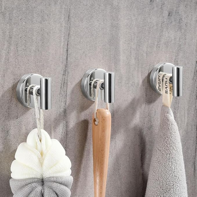 Towel Hooks Shower Suction Hook Towel Hanger for Bathroom Hanging Coat, Robe, Removable Wall Mounted Hook for Bedroom Kitchen Hotel Pool Chrome(4-Pack)