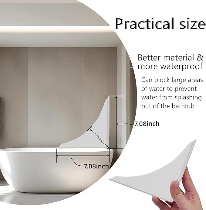 2 Pack Plastic Bathtub Water Splash Guards,Tub Corner Guards to Keep Water in Tub, Self-Adhesive & Prevent Shower Water from Splashing Out.