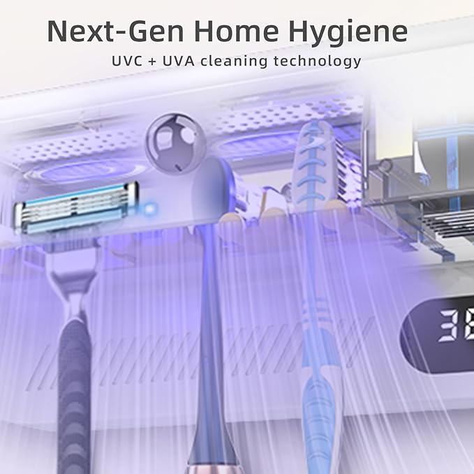 Wall Mounted Toothbrush Holder for Family Bathroom, Electric & Manual Toothbrush Organizer with Active Airflow Drying, Rechargeable, No-Drill Installation