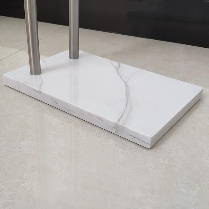 41 Inch Standing Towel Rack Double L Shape Bath Towel Sheet Holder with Marble Base for Bathroom Floor Next to Tub or Shower Towel Stand for Bathroom Floor Stainless Steel Brushed Nickel