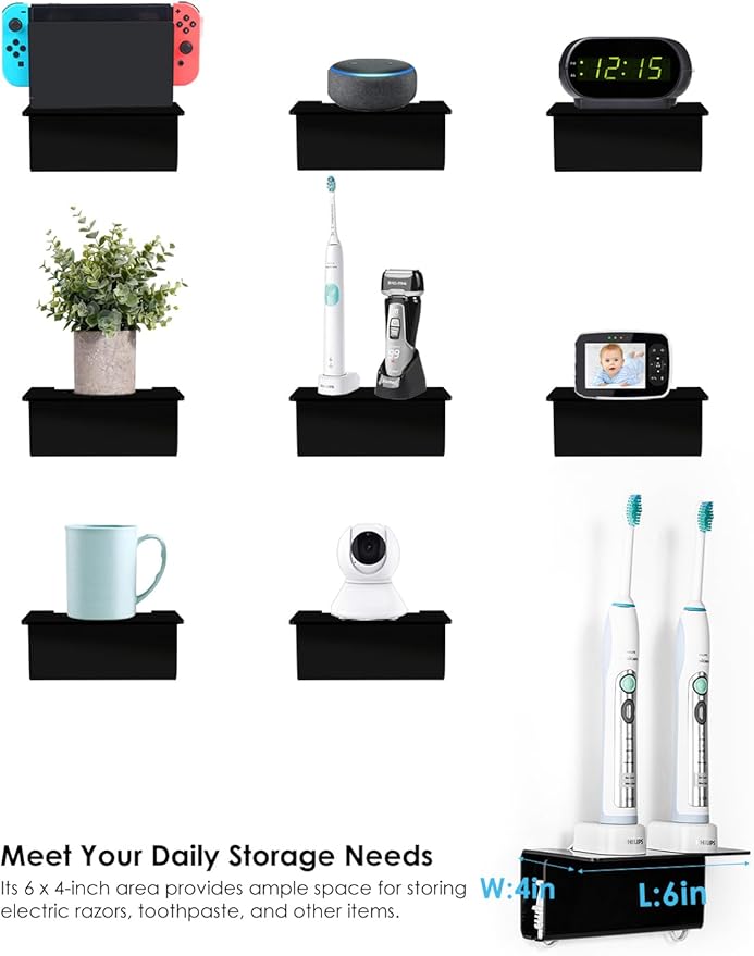 OAPRIRE Electric Toothbrush Holder Wall Mounted, Acrylic Electric Toothbrush Holder for Bathroom Come with Cable Organizer, Saving Space and Convenient Charging - Black