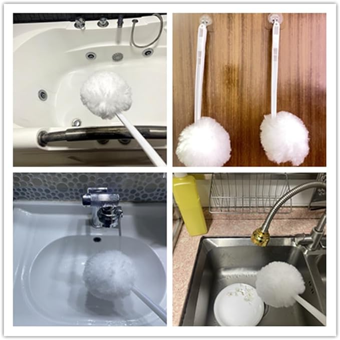 Bowl Brush Toilet Cleaning Brush Set Soft Polyester Head 15x5 inches White (4PacK)
