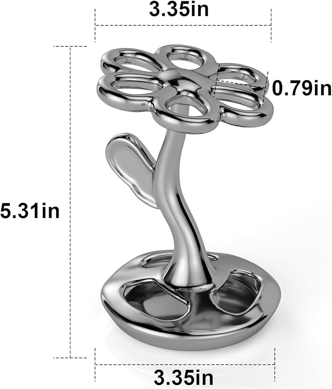 Toothbrush Holder for Bathroom, Flower Shape Ceramic Toothbrush Organiser, Holds 6 Standard Brushes (Silver)
