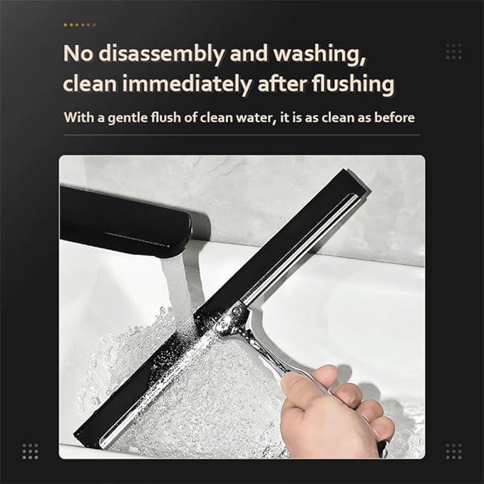 Shower Squeegee 10'' Silicone Scrape Stainless Steel Handle Wiper Bathroom Mirror Glass Car Squeegee,Black,25 * 16.5cm