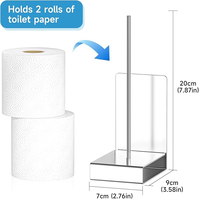 Toilet Paper Storage Wall Mount, Stainless Steel Toilet Paper Holder Stand for 2 Rolls, Extra Tp Roll Organizer Holder for Bathroom, Silver, Cup Lid Organizer