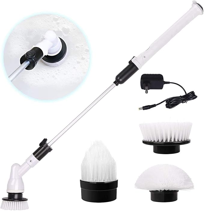 LEPOWERP [2020 Upgraded] Electric Spin Scrubber, Cordless Bathroom Shower Scrubber with 3 Replaceable Cleaning Brush Head & Adjustable Extension Handle for Home & Office