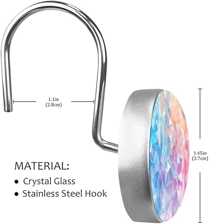 Multicolor Decorative Shower Curtain Hooks,12 Pcs Rust Proof Glass Surface Stainless Steel Curtain Rings for Bathroom Bedroom Living Room Shower Rods Decor