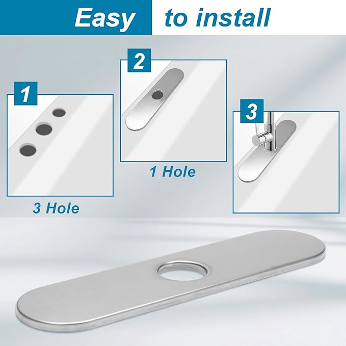 BokWin 10-Inch Faucet Deck Plate, Stainless Steel Sink Hole Cover in Brushed Nickel, Quick Installation for Single Hole Faucet to Cover Unused Holes on Kitchen or Bathroom Sink