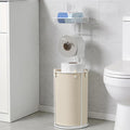 Standing Toilet Paper Storage Rack, Rustproof Metal Stand Up Toilet-Paper Roll Holder, Free Standing Tissue Holder for Bathroom, Tissue Holder with Shelf for Wipes & Phone, White