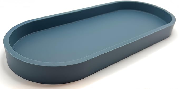 Happitasa Premium 12” x 5” Silicone Vanity Tray | Sink and Surface Organizer with Sturdy Non-Slip Base | Heat Safe, Dishwasher Safe (Smoky Blue)