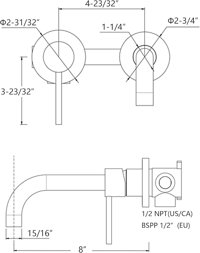 sumerain Wall Mounted Bathroom Sink Faucet Lavatory Faucet Chrome Finish, Left-Handed Design