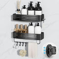 Onemake Shower Caddy Suction Cup,2-Pack Shower Shelf Organizer, Bathroom Suction Shelves with Portable Hooks, Shower Caddies Corner with Towel Bar,Matte Black