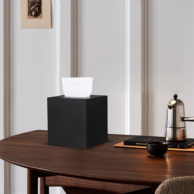 Metal Square Tissue Box lid, Modern Facial Tissue Holder for Bathroom Vanity Tops, Bedroom Dressers, Nightstands, Desks, Offices (Black)