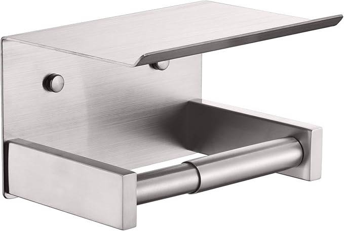 KOKOSIRI Roll Paper Holder Spring Loaded Bathroom Toilet Paper Holder Tissue Paper Holder with Shelf Wall Mounted Stainless Steel Brushed Nickel B2012BR