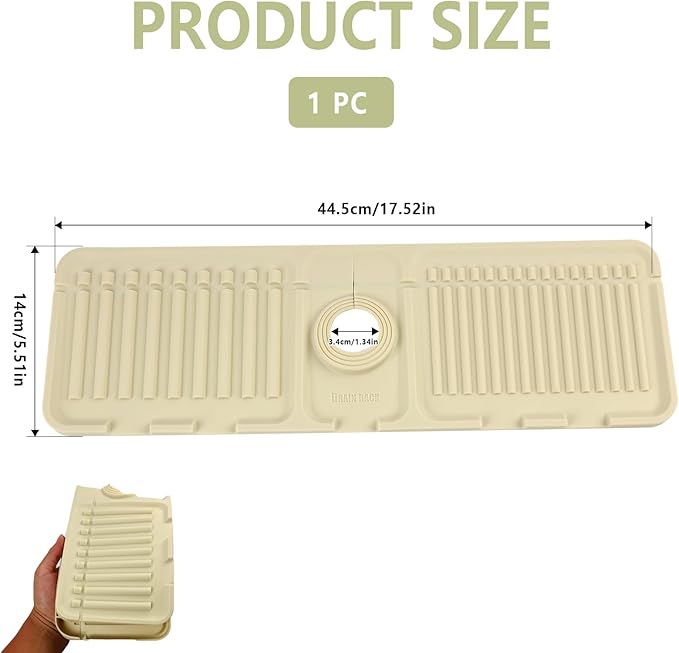 Faucet Mat for Kitchen Sink Splash Guard, 17.5"X5.5" Silicone Sink Splash Guard with Soap Holder, Snap-On Design & 7°slope Fast Drain, Perfect for Stone Sinks in Kitchen & Bathroom
