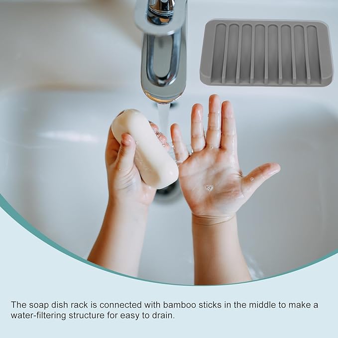 uxcell 2 Pcs Self Draining Silicone Soap Dish, Soap Tray with Drainage for Bathroom Shower Kitchen Sink, 4.5" x 3.1" x 0.4", Light Grey
