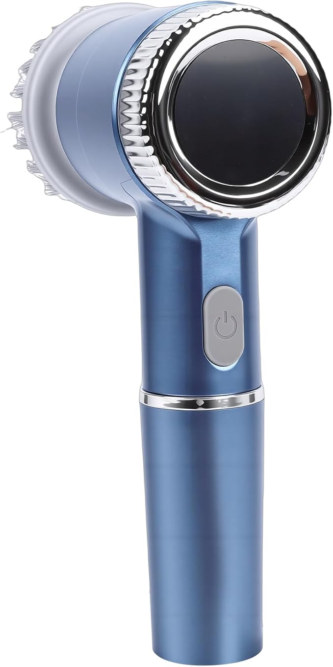 Electric Scrubber, Cordless Cleaning Brush with 5 Replaceable Brush Heads 3 Speed Settings IPX7 Water Proof LED Display for Kitchen Bathroom Tiles Shower Glass