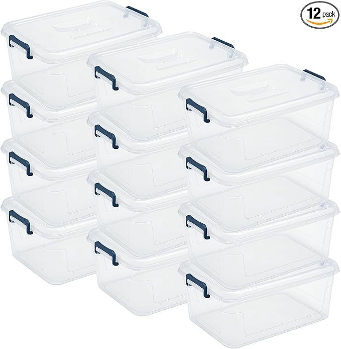 Tribello Clear Storage Bins with Lids, 12-Pack Stackable Plastic Storage Containers for Home Organization – Totes for Closet and Underbed Storage, 16 Quarts