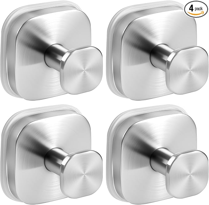 Suction Cup Hooks for Shower, No-Drill Towel Hooks for Bathrooms, Kitchen, Glass Door, Mirror, Tile, Shower Suction Hooks for Hanging Towels, Robe, Loofah, Christmas Wreath (Brushed Nickel, 4 Pack)