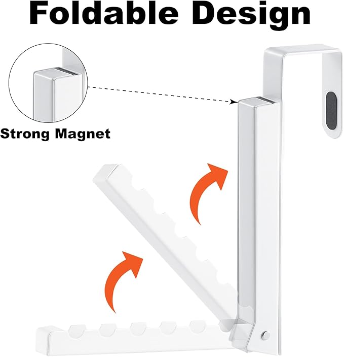 Over The Door Hooks Hanger for Clothes, 1 Pack Foldable Over The Door Drying Rack for Laundry, Overdoor Hanger Hook with 6 Groves for Towel, Coat, White