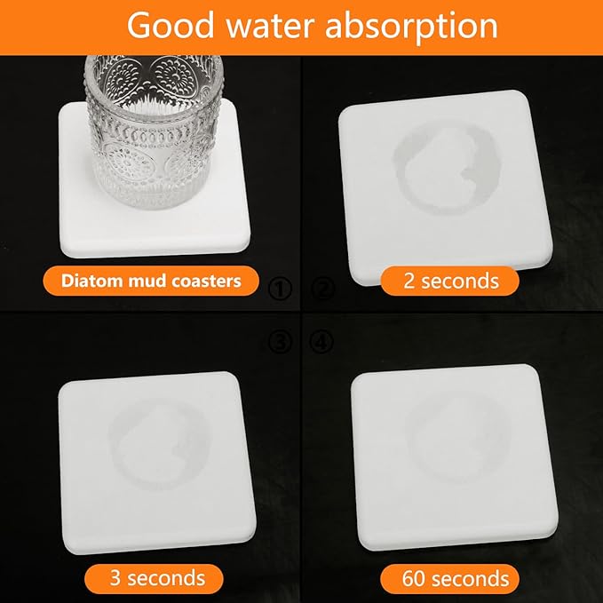 40 Pack 3.15" Square Diatomaceous Earth Coaster, Versatile Water Absorbent Diatomite Coaster, Premium Water Absorbing Bath Stone Mat for Modern Home