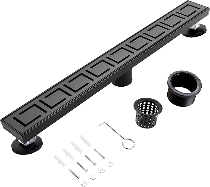 28 Inch Linear Shower Drain, Matte Black Shower Drain,Removable Grate, 304 Stainless Steel, Easy to Install and Clean for Bathrooms (Drain Base Not Included), LSD-30A-28B