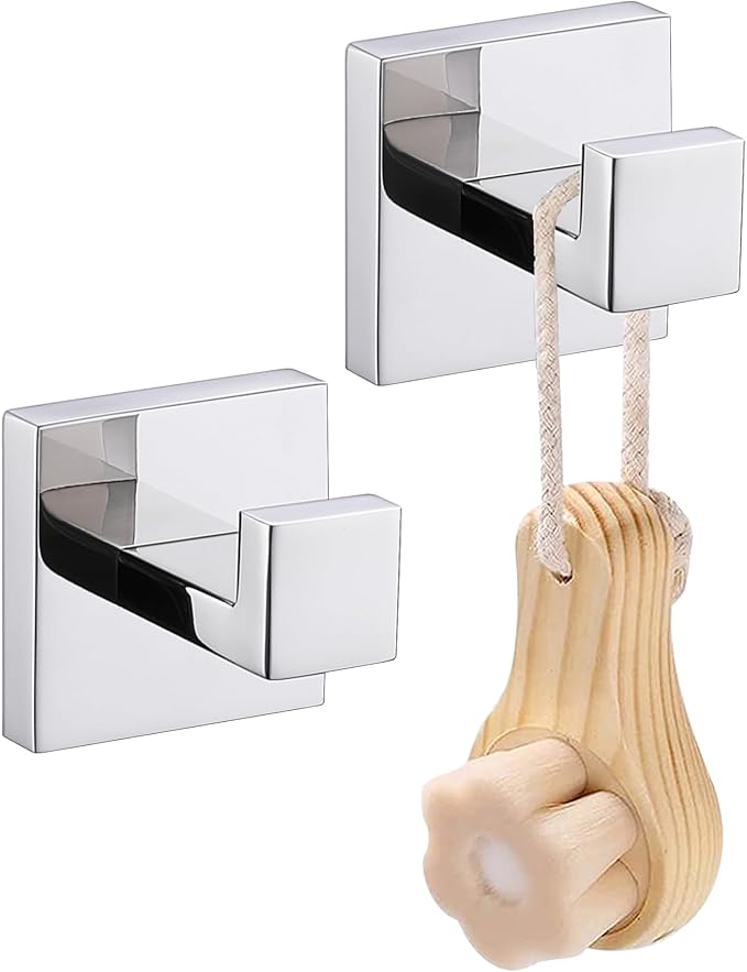 LANC 2 Pack Bathroom Towel Hooks, Chrome Robe Hooks for Hanging Clothes,Coat,Towels, Wall Mount Heavy Duty Bathroom Hooks for Kitchen,Hotel,Stainless Steel, Silver Polished, A8805CP-P2