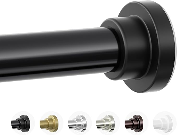 Shower Curtain Rod, 1" Diameter Heavy Duty Tension Shower Rod, Non Slip Adjustable 28-102 inch No Drilling Shower Curtain Rods Spring Tension For Bathroom, Shower Stall, No Rust, Black