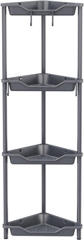 Orimade Rustproof 4 Tier Floor Standing Corner Shower Caddy Organizer, Plastic Metal Splicing Floor Corner Shelf Rack Storage Stands for Bathroom,10.8 x 10.8 x 44.6 inches, Grey