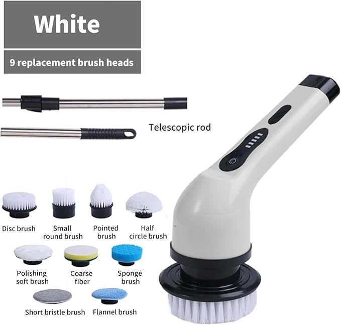 9-in-1 Electric Cleaning Brush Electric Spin Cleaning Scrubber Electric Cleaning Tools Parlour Kitchen Bathroom Cleaning Gadgets (Size : White 9 Heads)