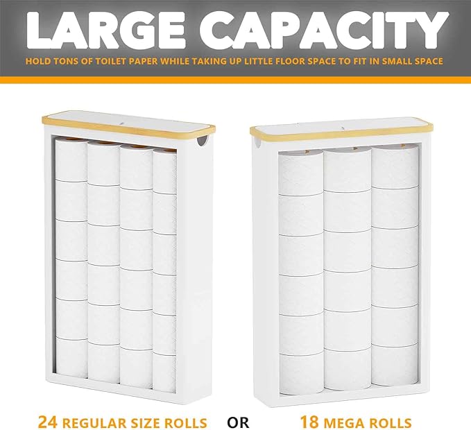 SpaceAid Extra Large Toilet Paper Storage with Lid, Hold up to 24 Regular Rolls or 18 Mega Rolls, Slim Toilet Paper Basket Holder Bin Container, Bathroom Accessories Organizer, White