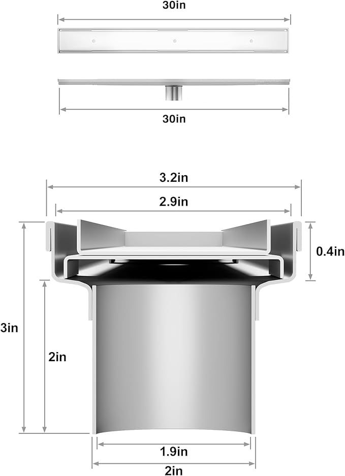 304 Stainless Steel Shower Drain, Removable Grate & Hair Catcher Bathroom Floor Drain with Waterproof Design for Tile Floor, CUPC Compliant (Tile Insert, 30 Inch)